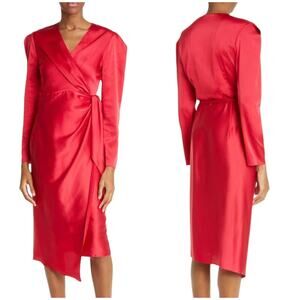 Mother Of All NWT Rosie Long Sleeve Stretch Silk Satin Wrap Dress Red Size M